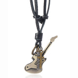 SIMPLE VINTAGE GUITAR PENDANT COWHIDE NECKLACE_CWMM4591