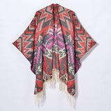 GEOMETRIC WAVE TASSEL SLIT SHAWL_CWASC0990