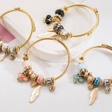 BEADED STEEL BRACELET WITH LEAF BUTTERFLY_CWMM8618