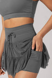 Womens High Waist Lace-Up Pleated Skirt