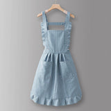Cotton Striped Grid Kitchen Apron With Pocket_Cwmm10095