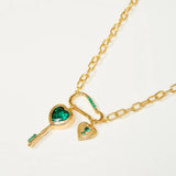 FASHIONABLE EMERALD HEART KEY NECKLACE_CWMM5541