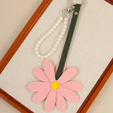 CUTE PU DAISY PEARL CHAIN FLOWER KEYCHAIN CHARM_CWMM7877