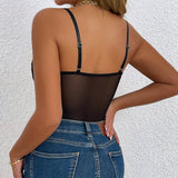 SEXY SEE THROUGH LACE STITCHING DEEP V JUMPSUIT_CWMM4655