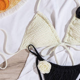 3D FLORAL BIKINI SET BLACK WHITE SWIMSUIT_CWMW0701