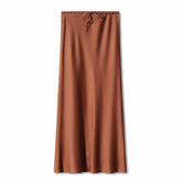 SATIN LONG SKIRT HIGH WAIST DRAWSTRING SKIRT_CWAB4792