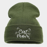 CAT MOM EMBROIDERY SIMPLE PILE HAT KNITTED HAT_CWAH2069