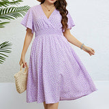 V Neck Polka Dot Loose Oversized Dress_Cwdsd3378