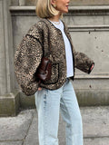 Vintage Leopard Print Crew Neck Cropped Cardigan Jacket