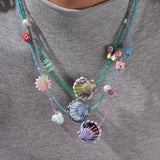 Unique Boho Glass Shell And Crystal Necklace_Cwmm7541