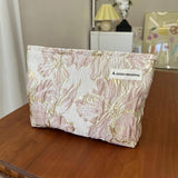 Jacquard Floral Makeup Bag Large Travel Wash Pouch_Cuab00716