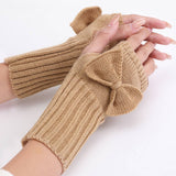 Bow Knitted Thermal Fingerless Sleeves_Cwag0110