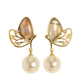 COLORFUL ABALONE DIAMOND BUTTERFLY PEARL EARRINGS_CWMM4299