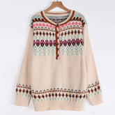 Vintage Jacquard Button Pullover Sweater