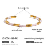 CLASSIC 18K GOLD BAMBOO PINK ENAMEL OPEN BANGLE_CWAJE4742
