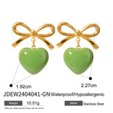 BOW WITH A HEART SHAPED OIL DROP EARRINGS_CWAJE1881