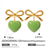 BOW WITH A HEART SHAPED OIL DROP EARRINGS_CWAJE1881