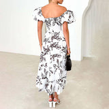 Sweet Off-The-Shoulder Print Puffy Sleeve Dress