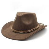 BRAIDED ROPE WESTERN JAZZ COWBOY HAT FAUX SUEDE_CWAH2515