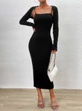 Solid Color Halter Dress Long Sleeve Top