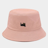 MACAROON COLORED BLACK CAT EMBROIDERED BUCKET HAT_CWAH1631