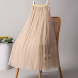 SOLID COLOR ELASTIC WAIST MESH TULLE A LINE SKIRT_CWBLS0372