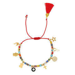GLASS DEMON EYE METAL PENDANT TASSEL BRACELET_CWMM3807