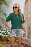 Solid Color Crew Neck Patchwork Lace Casual Top