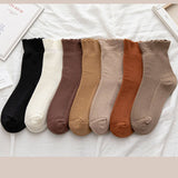RUFFLED SOLID COLOR MID TUBE SOCKS FOR WOMEN_CWMS0412