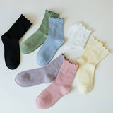 RUFFLE SOLID CREW SOCKS FOR WOMENS_CWMS0286
