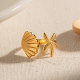 OCEAN SERIES 18K GOLD STAINLES STEEL STARFISH RING_CWAJE1228