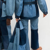 SPLICED WASHE LARGE CAPACITY DENIM BAG SHOPPING BAG_CWAB1934