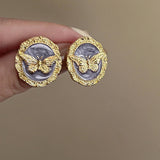 ROUND BUTTERFLY DRIP OIL FRENCH EARRINGS_CWAJE2065