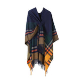 KNITTED FRINGED SHAWL DOUBLE SIDED PLAID SCARF_CWASC2178