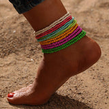 BOHO BEADED ANKLET SET HANDMADE GLASS BEADS_CWMM6360