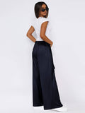 Solid Color Sag All-In-One Lace-Up Wide-Leg Pants