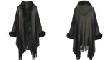Womens Hooded Cape Striped Knitted Fringe Shawl