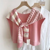 STRIPED KNIT SHAWL NECK SHOULDER WRAP_CWASC0843