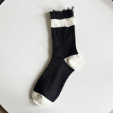 COTTON BLACK AND WHITE STRIPED HOLE SOCKS_CWMS1127