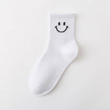CARTOON BLACK AND WHITE SMILING FACE WOMENS SOCKS_CWMS1415