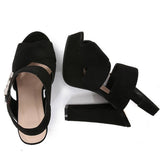 BLACK BUCKLE OPEN TOE CHUNKY HIGH HEELS_CWSHH0131