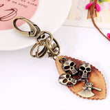 Vintage Punk Bronze Skull Leather Keychain_Cwmm5029