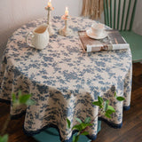 Vintage Blue Rose Print Tablecloth_Cwmm0958