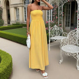 Solid Color Line Neckline Waist Long Style Dress