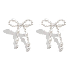 BOW FRENCH TASSEL PEARL EARRINGS_CWAJE1156