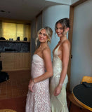 Strapless Textured Lace Sequin Backless Dress