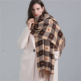 PLAID SCARF HEART COLORBLOCK TASSEL WINTER SHAWL_CWASC0980