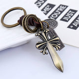 Vintage Braided Cross Leather Keychain_Cwmm4769