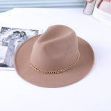 Women Chain Wide-Brimmed Felt Hat Fedora_Cwah0595
