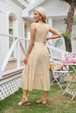 Square Neck Pleated Large Swing Sleeveless Dress